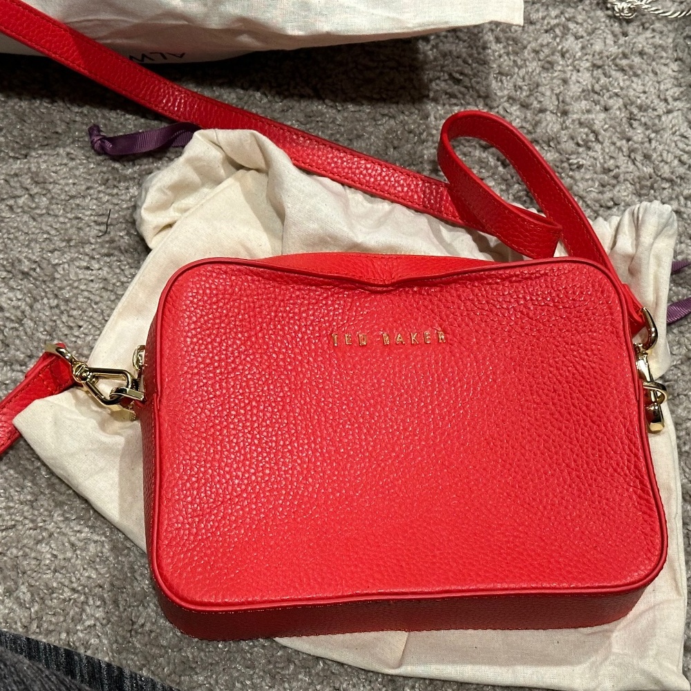 Genuine Ted Baker Red Leather Crossbody Bag - Purse